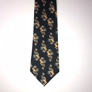 KAILONG black with gold dragon print silk neck tie